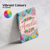 Personalised Name Tropical Flamingo with Custom  Unique Gift Idea Elegant Feature Canvas Wall Art Print Decor Picture Ready to Hang
