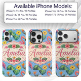 Tropical Flamingo with Hibiscus Printed Design Custom Name Protective Phone Case Mobile Cover Durable Everyday Smartphone Shock Resistant