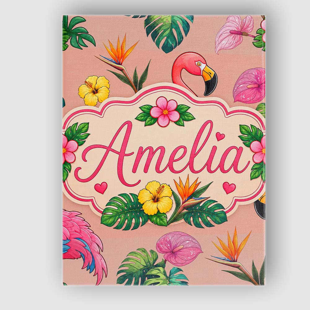 Personalised Name Tropical Flamingo with Custom  Unique Gift Idea Elegant Feature Canvas Wall Art Print Decor Picture Ready to Hang