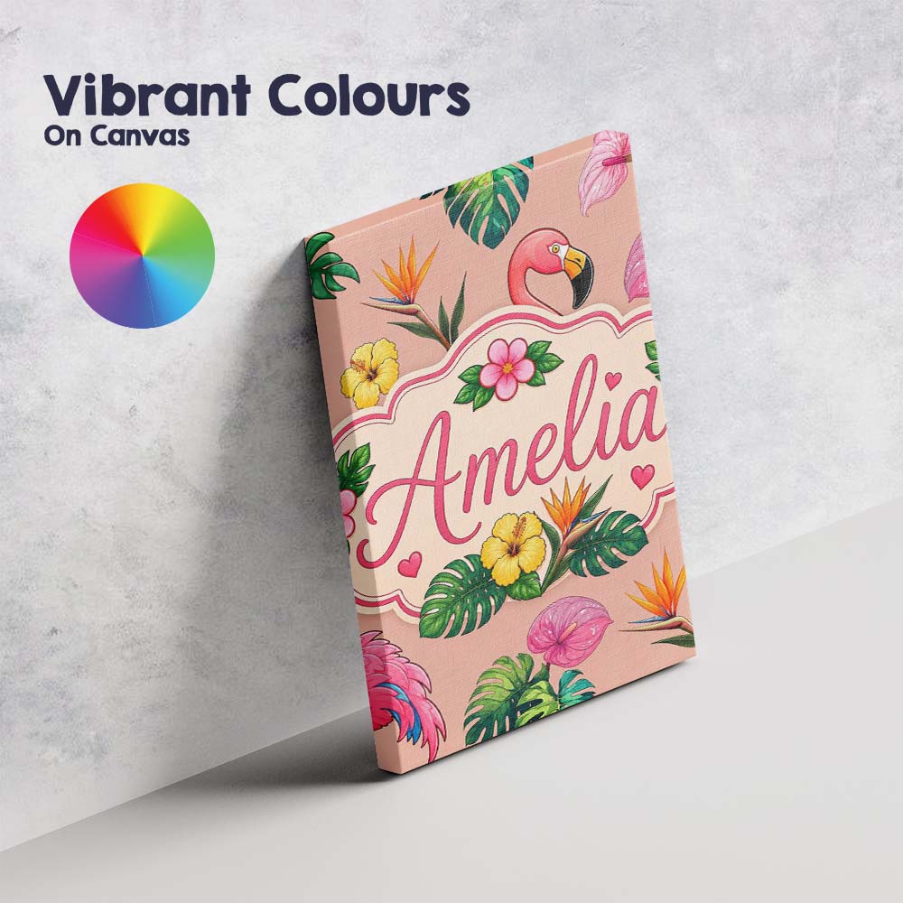 Personalised Name Tropical Flamingo with Custom  Unique Gift Idea Elegant Feature Canvas Wall Art Print Decor Picture Ready to Hang