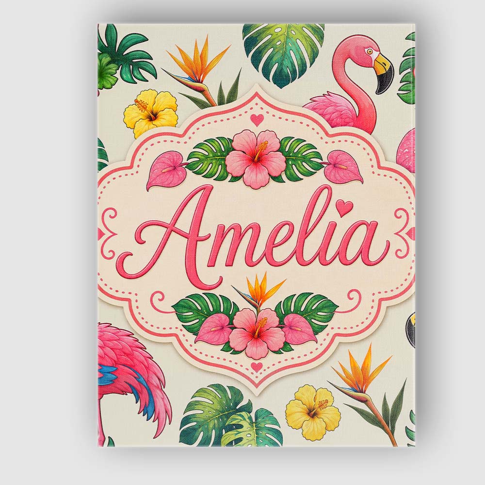 Personalised Name Tropical Flamingo with Custom  Unique Gift Idea Elegant Feature Canvas Wall Art Print Decor Picture Ready to Hang