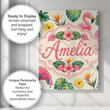 Personalised Name Tropical Flamingo with Custom  Unique Gift Idea Elegant Feature Canvas Wall Art Print Decor Picture Ready to Hang