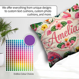 Custom Name Tropical Flamingo with Hibiscus Flowers Leaves Cream Square Filled Cushion Throw Pillow Sofa Bed Home Decor Zip Washable UK Made