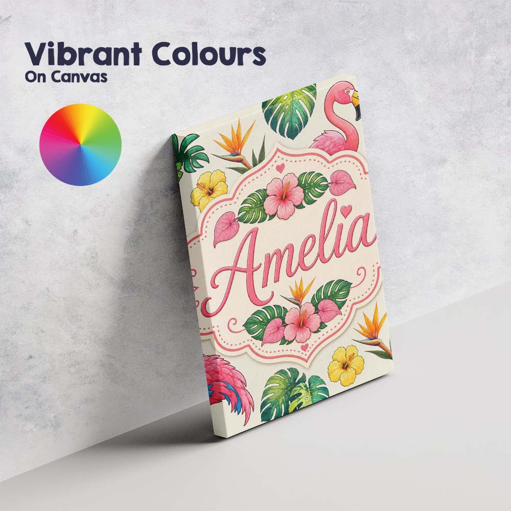 Personalised Name Tropical Flamingo with Custom  Unique Gift Idea Elegant Feature Canvas Wall Art Print Decor Picture Ready to Hang