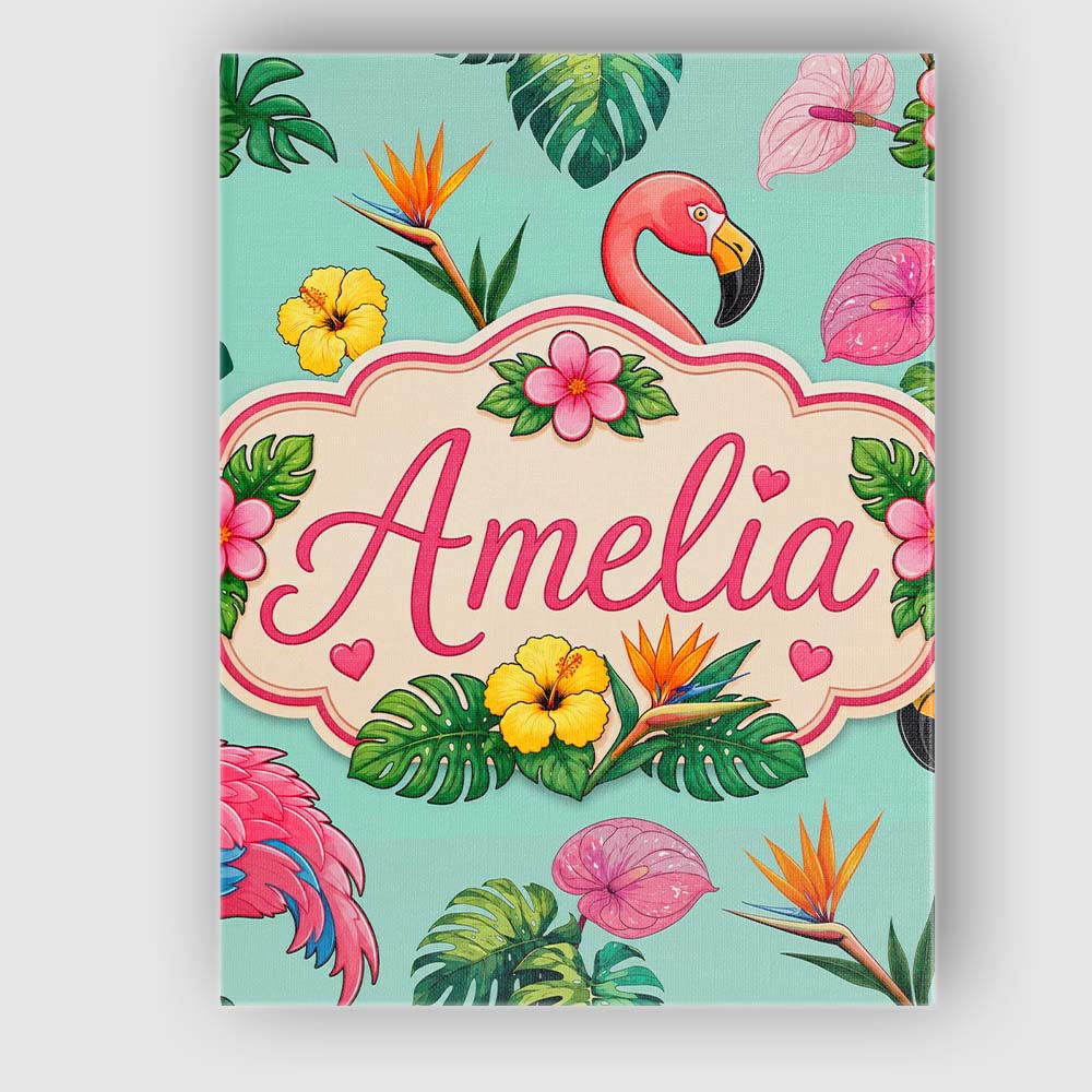 Personalised Name Tropical Flamingo with Custom  Unique Gift Idea Elegant Feature Canvas Wall Art Print Decor Picture Ready to Hang