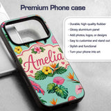 Tropical Flamingo with Hibiscus Printed Design Custom Name Protective Phone Case Mobile Cover Durable Everyday Smartphone Shock Resistant