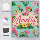 Personalised Name Tropical Flamingo with Custom  Unique Gift Idea Elegant Feature Canvas Wall Art Print Decor Picture Ready to Hang
