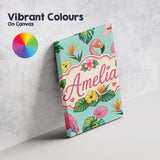 Personalised Name Tropical Flamingo with Custom  Unique Gift Idea Elegant Feature Canvas Wall Art Print Decor Picture Ready to Hang
