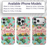 Tropical Flamingo with Hibiscus Printed Design Custom Name Protective Phone Case Mobile Cover Durable Everyday Smartphone Shock Resistant