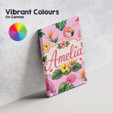 Personalised Name Tropical Flamingo with Custom  Unique Gift Idea Elegant Feature Canvas Wall Art Print Decor Picture Ready to Hang