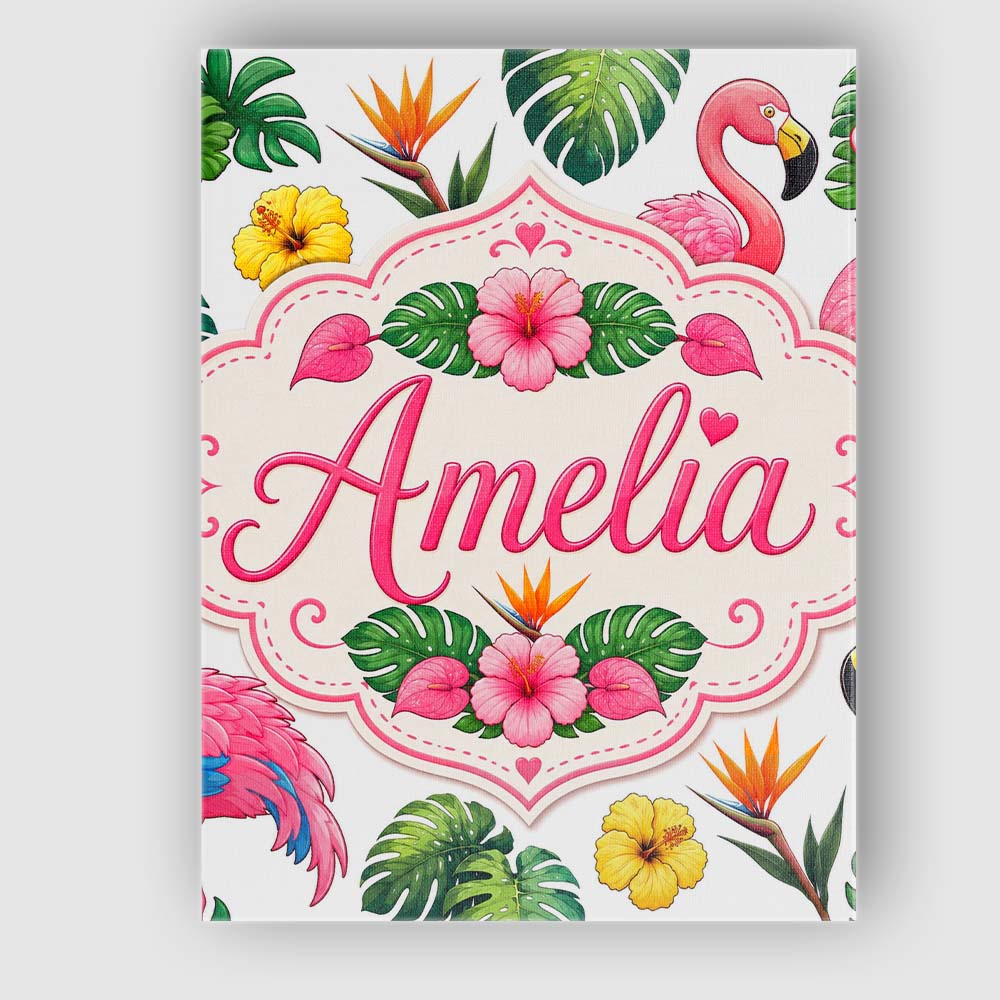 Personalised Name Tropical Flamingo with Custom  Unique Gift Idea Elegant Feature Canvas Wall Art Print Decor Picture Ready to Hang