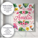 Personalised Name Tropical Flamingo with Custom  Unique Gift Idea Elegant Feature Canvas Wall Art Print Decor Picture Ready to Hang
