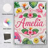 Personalised Name Tropical Flamingo with Custom  Unique Gift Idea Elegant Feature Canvas Wall Art Print Decor Picture Ready to Hang
