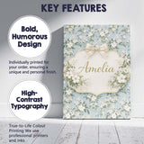 Personalised Name Light Blue Ditsy Floral Small Blossom Repeat Cute Custom Canvas Wall Art Print Decor Picture Ready to Hang