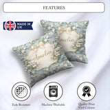Custom Name Light Blue Ditsy Floral Small Blossom Repeat Cute Square Filled Cushion Throw Pillow Sofa Bed Home Decor Zip Washable UK Made