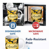 Personalized Custom Name Yellow Desert Camouflage Abstract Seamless Pattern Cute Unique Gift 11oz Ceramic Coffee Tea Mug White Large Handle