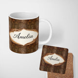 Personalized Custom Name Dark Brown Crocodile Texture Pattern Realistic Design Lovely 11oz Ceramic Coffee Tea Mug White Large Handle