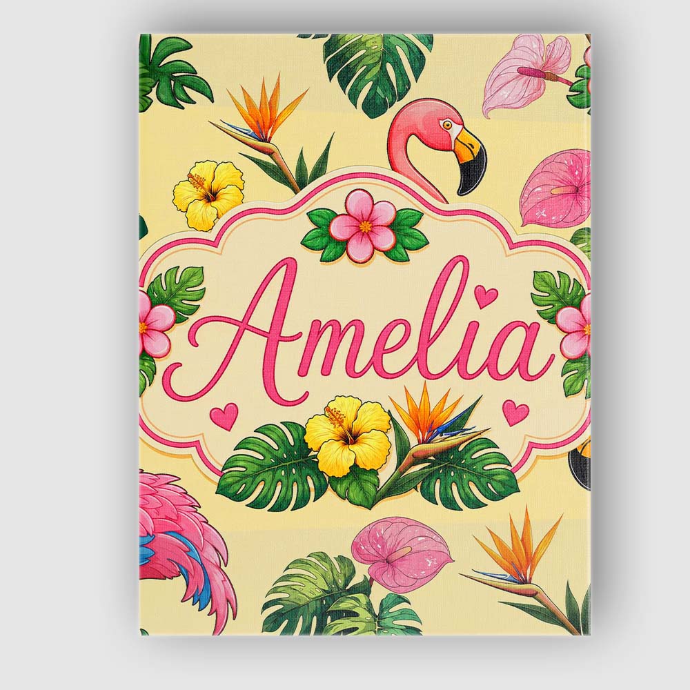 Personalised Name Tropical Flamingo with Custom  Unique Gift Idea Elegant Feature Canvas Wall Art Print Decor Picture Ready to Hang