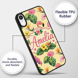 Tropical Flamingo with Hibiscus Printed Design Custom Name Protective Phone Case Mobile Cover Durable Everyday Smartphone Shock Resistant