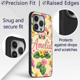 Tropical Flamingo with Hibiscus Printed Design Custom Name Protective Phone Case Mobile Cover Durable Everyday Smartphone Shock Resistant