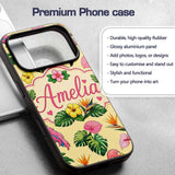 Tropical Flamingo with Hibiscus Printed Design Custom Name Protective Phone Case Mobile Cover Durable Everyday Smartphone Shock Resistant