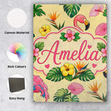 Personalised Name Tropical Flamingo with Custom  Unique Gift Idea Elegant Feature Canvas Wall Art Print Decor Picture Ready to Hang