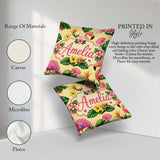 Custom Name Tropical Flamingo Hibiscus Flowers and Leaves Yellow Square Filled Cushion Throw Pillow Sofa Bed Home Decor Zip Washable UK Made