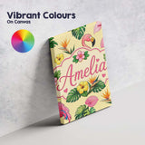 Personalised Name Tropical Flamingo with Custom  Unique Gift Idea Elegant Feature Canvas Wall Art Print Decor Picture Ready to Hang