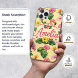 Tropical Flamingo with Hibiscus Printed Design Custom Name Protective Phone Case Mobile Cover Durable Everyday Smartphone Shock Resistant