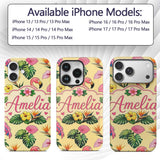 Tropical Flamingo with Hibiscus Printed Design Custom Name Protective Phone Case Mobile Cover Durable Everyday Smartphone Shock Resistant