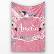 Pink Flamingo Tropical Flowers Sparkle Fantasy Seamless Pattern  Personalised Custom Name Super Soft Fleece Blanket Bed Sofa Throw