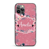Pink Flamingo Tropical Flowers Sparkle Fantasy Custom Name Protective Phone Case Mobile Cover Durable Everyday Smartphone Shock Resistant