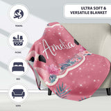 Pink Flamingo Tropical Flowers Sparkle Fantasy Seamless Pattern  Personalised Custom Name Super Soft Fleece Blanket Bed Sofa Throw