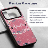 Pink Flamingo Tropical Flowers Sparkle Fantasy Custom Name Protective Phone Case Mobile Cover Durable Everyday Smartphone Shock Resistant
