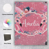 Personalised Name Pink Flamingo Tropical Custom  Unique Gift Idea Elegant Feature Canvas Wall Art Print Decor Picture Ready to Hang