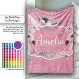 Pink Flamingo Tropical Flowers Sparkle Fantasy Seamless Pattern  Personalised Custom Name Super Soft Fleece Blanket Bed Sofa Throw