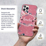 Pink Flamingo Tropical Flowers Sparkle Fantasy Custom Name Protective Phone Case Mobile Cover Durable Everyday Smartphone Shock Resistant
