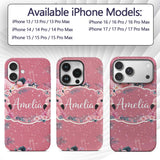 Pink Flamingo Tropical Flowers Sparkle Fantasy Custom Name Protective Phone Case Mobile Cover Durable Everyday Smartphone Shock Resistant