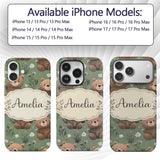 Cute Teddy Bears with Floral Elements Seamless Custom Name Protective Phone Case Mobile Cover Durable Everyday Smartphone Shock Resistant
