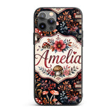Vintage Mushrooms Books and Floral Dark Botanical Custom Name Protective Phone Case Mobile Cover Durable Everyday Smartphone Shock Resistant