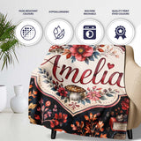 Vintage Mushrooms Books and Floral Dark Botanical Seamless Pattern  Personalised Custom Name Super Soft Fleece Blanket Bed Sofa Throw