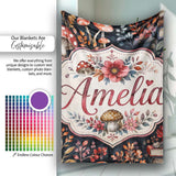 Vintage Mushrooms Books and Floral Dark Botanical Seamless Pattern  Personalised Custom Name Super Soft Fleece Blanket Bed Sofa Throw