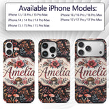 Vintage Mushrooms Books and Floral Dark Botanical Custom Name Protective Phone Case Mobile Cover Durable Everyday Smartphone Shock Resistant