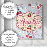 Personalised Name Cute Cherries Daisies and Custom  Bespoke Interior Contemporary Canvas Wall Art Print Decor Picture Ready to Hang