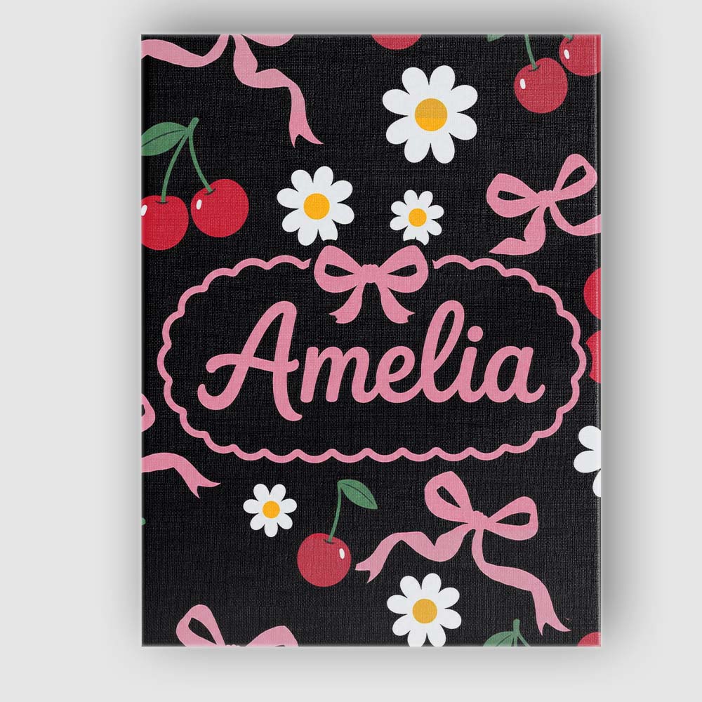 Personalised Name Cute Cherry Bow and Daisy Custom  Bespoke Interior Contemporary Canvas Wall Art Print Decor Picture Ready to Hang