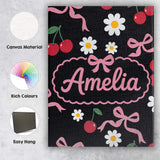 Personalised Name Cute Cherry Bow and Daisy Custom  Bespoke Interior Contemporary Canvas Wall Art Print Decor Picture Ready to Hang
