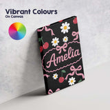 Personalised Name Cute Cherry Bow and Daisy Custom  Bespoke Interior Contemporary Canvas Wall Art Print Decor Picture Ready to Hang
