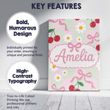 Personalised Name Cute Cherry Bow and Daisy Custom  Bespoke Interior Contemporary Canvas Wall Art Print Decor Picture Ready to Hang