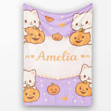 Cute Halloween Cat Pumpkin Cartoon Animal Pattern Cute Unique Gift  Personalised Custom Name Super Soft Fleece Blanket Bed Sofa Throw