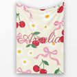 Cute Cherry Bow and Daisy Seamless Pattern on Cream Cute Unique Gift  Personalised Custom Name Super Soft Fleece Blanket Bed Sofa Throw
